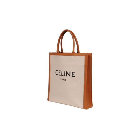 Celine Womens Vertical Cabas Logo Tote Bag Brown Beige Leather Large Travel Bag - Picture 9 of 16